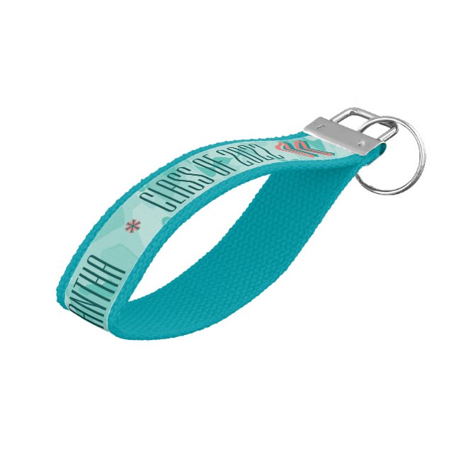 Llavero De Pulsera Impresión de camuflaje turquesa personalizada (Angulado hacia arriba)