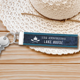 Llavero De Pulsera Impresión Rustic Lake House Boat Oars Trees Blue W