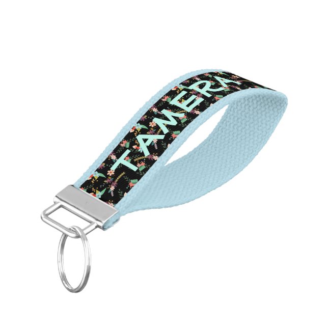 Llavero De Pulsera Keychain floral negra (Angulado hacia abajo)