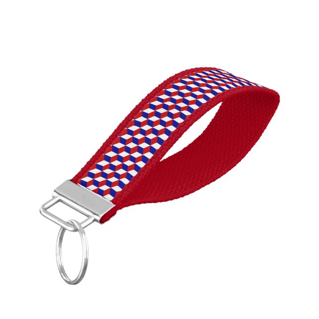 Llavero De Pulsera Keychain (Invertir) - Bloques rojo, blanco y azul (Angulado hacia abajo)