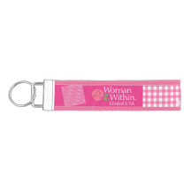 Keychain, Pink gingham, Woman Within Central Logo