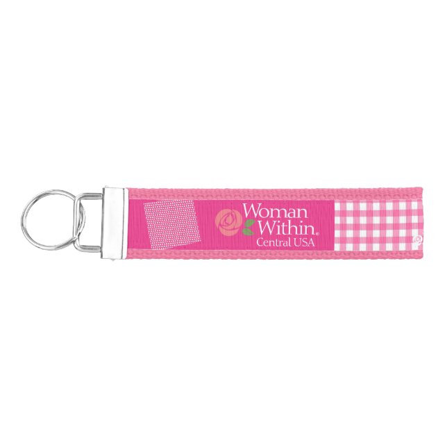 Llavero De Pulsera Keychain, Pink gingham, Woman Within Central Logo (Llaves lado izquierdo)