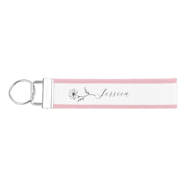 Llavero De Pulsera Keychain rosa personalizado con diseño floral (Llaves lado izquierdo)