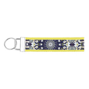 Llavero De Pulsera Mandala floral azul y dorada