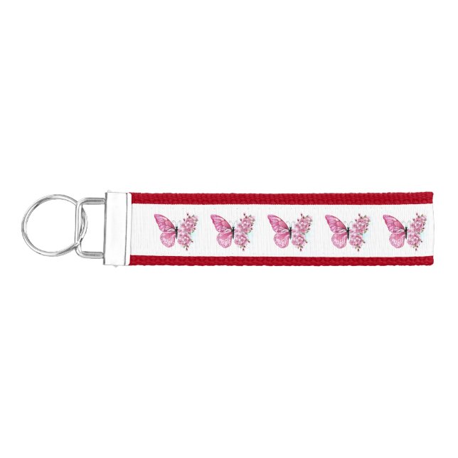 Llavero De Pulsera Mariposa de flores con Sakura rosa (Llaves lado izquierdo)