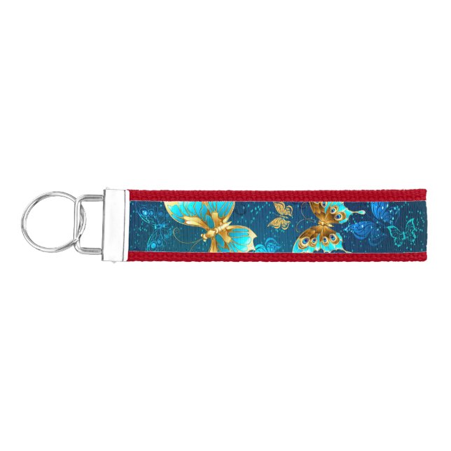 Llavero De Pulsera Mariposas doradas sobre fondo azul (Llaves lado izquierdo)