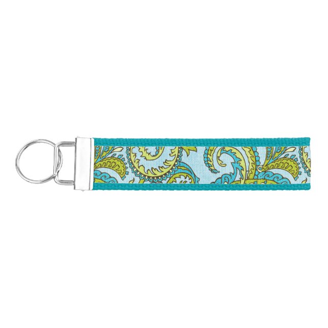 Llavero De Pulsera Moda bohemia azul de Paisley del monograma (Llaves lado izquierdo)