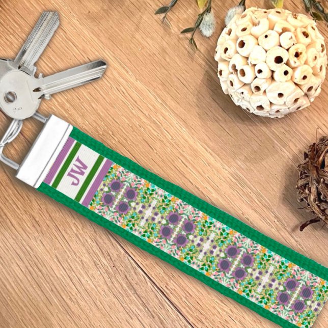 Llavero De Pulsera Moda Divertido Patrón Floral Verde Monograma Inici (Subido por el creador)