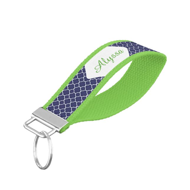 Llavero De Pulsera Modelo azul de Quatrefoil de la cal personalizado (Angulado hacia abajo)