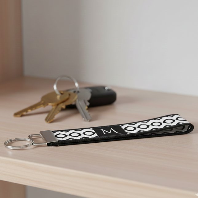Llavero De Pulsera Modern Geometric Monogram Black White (Subido por el creador)