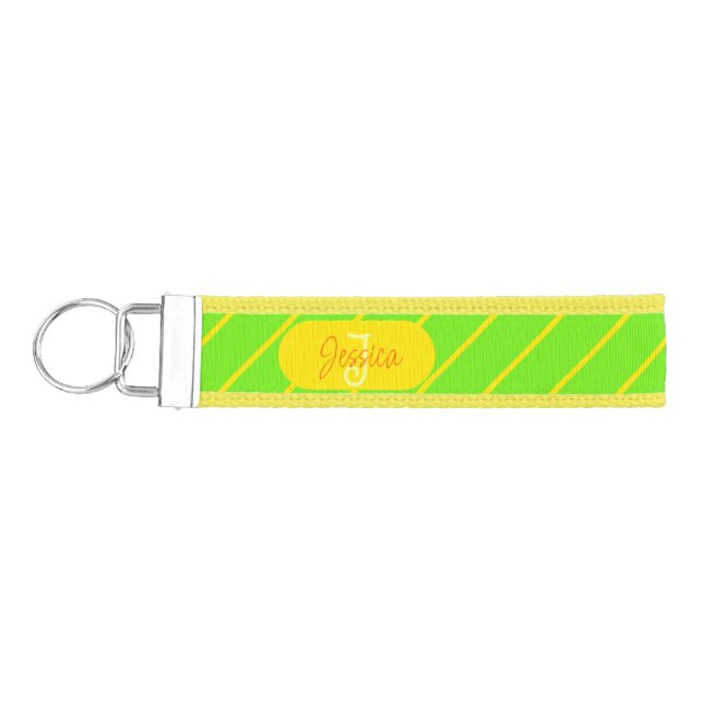 Llavero De Pulsera Moderna plantilla de monograma de nombre amarillo  (Llaves lado izquierdo)