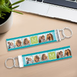 Llavero De Pulsera Monograma de Collage de fotos Aqua y Lime Instagra<br><div class="desc">Patrón de cheurón verde y azul - Usa cinco fotos cuadradas para crear un regalo único y personal. O puedes mantener al cachorro hipster y hacer un keepsake de moda. Si necesita ajustar las imágenes,  haga clic en la herramienta personalizar para realizar cambios.</div>
