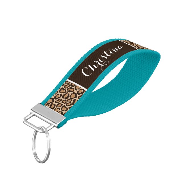 Llavero De Pulsera Monograma de impresión leopardo y marrón (Angulado hacia abajo)