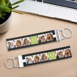 Llavero De Pulsera Monograma de Personalizado de Collage de fotos con<br><div class="desc">El fondo incluye un patrón de rayas opcional: utilice cinco fotos cuadradas para crear un regalo único y personal. O puedes mantener al cachorro hipster y hacer un keepsake de moda. Si necesita ajustar las imágenes,  haga clic en la herramienta personalizar para realizar cambios.</div>