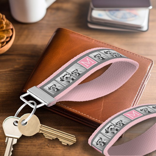 Llavero De Pulsera Monograma del Personalizado de Collage de fotos de (Personalized Keychain - Photo and Text)