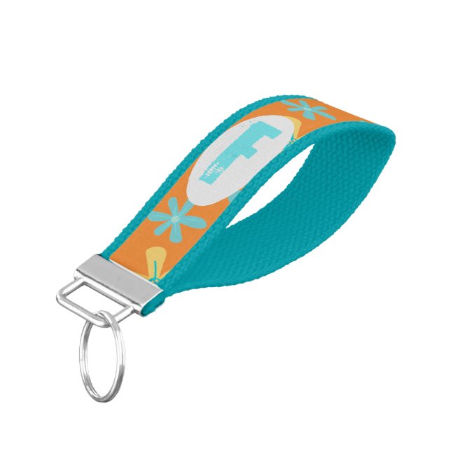 Llavero De Pulsera Monograma moderno y elegante Naranja floral (Angulado hacia abajo)