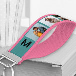 Llavero De Pulsera Monogramado 6 Collage de fotos Paisaje Cadet Azul<br><div class="desc">Crea tu propia cadena de teclas de muñeca monogramada, personalizada con 6 de tus fotos favoritas, mostradas en formato horizontal. La plantilla se configura para que pueda crear su propio collage simple de estilo de tira de fotos en un fondo azul cadete con iniciales negras. Fotos familiares, fotos de mascotas,...</div>