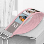Llavero De Pulsera Monogramado 6 Collage de fotos Paisaje Gris claro<br><div class="desc">Crea tu propia cadena de teclas de muñeca monogramada, personalizada con 6 de tus fotos favoritas, mostradas en formato horizontal. La plantilla está configurada para crear su propio collage de estilo de tira de fotos simple en un fondo gris claro con iniciales blancas. Fotos familiares, fotos de mascotas, selfies, fotos...</div>