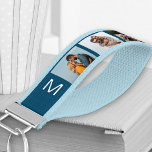 Llavero De Pulsera Monogramado 6 Collage de fotos Paisaje Océano Azul<br><div class="desc">Crea tu propia cadena de teclas de muñeca monogramada, personalizada con 6 de tus fotos favoritas, mostradas en formato horizontal. La plantilla está configurada para que cree su propio collage simple de estilo de tiras de fotos en un fondo azul marino con iniciales blancas. Fotos familiares, fotos de mascotas, selfies,...</div>