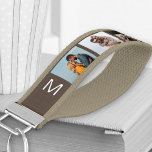 Llavero De Pulsera Monogramado 6 Paisaje de Collage de fotos Dark Bro<br><div class="desc">Crea tu propia cadena de teclas de muñeca monogramada, personalizada con 6 de tus fotos favoritas, mostradas en formato horizontal. La plantilla está configurada para que cree su propio collage simple de estilo de tira de fotos en un fondo marrón oscuro con iniciales blancas. Fotos familiares, fotos de mascotas, selfies,...</div>