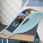 Llavero De Pulsera Monogramado 6 Photo Strip Collage Blue<br><div class="desc">Crea tu propio teclado de muñeca monogramada, personalizado con 6 de tus fotos favoritas. Este diseño tiene un fondo azul con iniciales blancas. La plantilla se configura para que pueda crear su propio collage de fotos de estilo sencillo. Fotos familiares, fotos de mascotas, selfies, fotos en instagram o retratos de...</div>