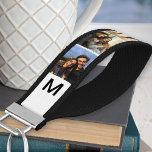 Llavero De Pulsera Monogramado 6 Photo Strip Collage White<br><div class="desc">Crea tu propio teclado de muñeca monogramada, personalizado con 6 de tus fotos favoritas. Este diseño tiene un fondo blanco con iniciales negras. La plantilla se configura para que pueda crear su propio collage de fotos de estilo sencillo. Fotos familiares, fotos de mascotas, selfies, fotos en instagram o retratos de...</div>