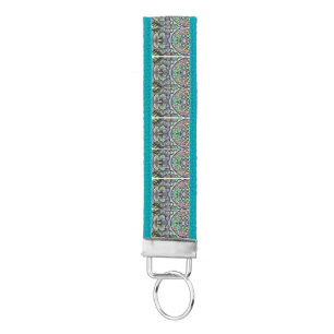 Llavero De Pulsera Mosaico de patrón floral pansia púrpura elegante
