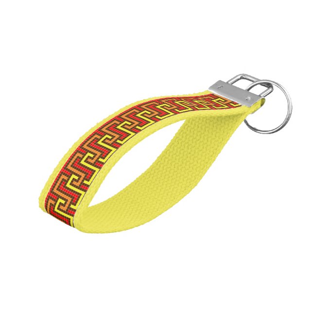 Llavero De Pulsera Naranja amarillo rojo de la llave griega de otoño (Angulado hacia arriba)