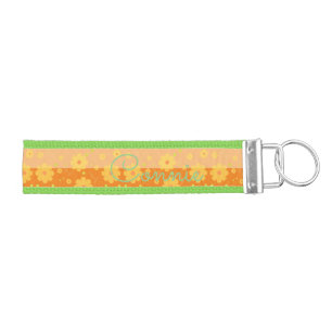 Llavero De Pulsera Naranja floral moderno plantilla de nombre amarill