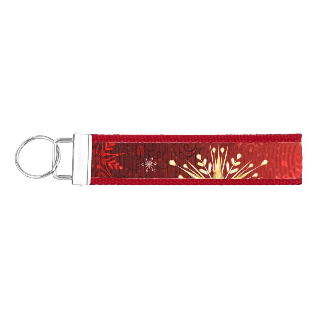 Llavero De Pulsera Navidades Copos de nieve dorados con fondo rojo (Llaves lado izquierdo)
