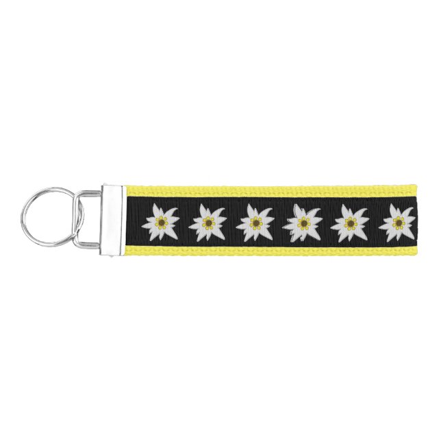 Llavero De Pulsera Negro y Amarillo con Flores Edelweiss Blancas (Llaves lado izquierdo)