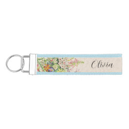 Llavero De Pulsera Nombre de guión floral de flor silvestre personali