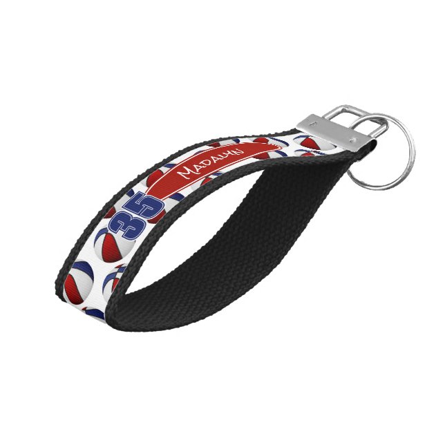 Llavero De Pulsera nombre del atleta de baloncesto azul rojo (Angulado hacia arriba)