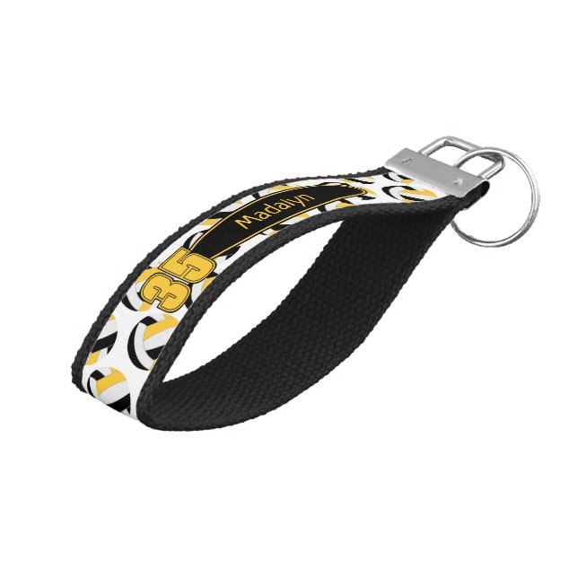 Llavero De Pulsera nombre del atleta de voleibol blanco dorado negro (Angulado hacia arriba)