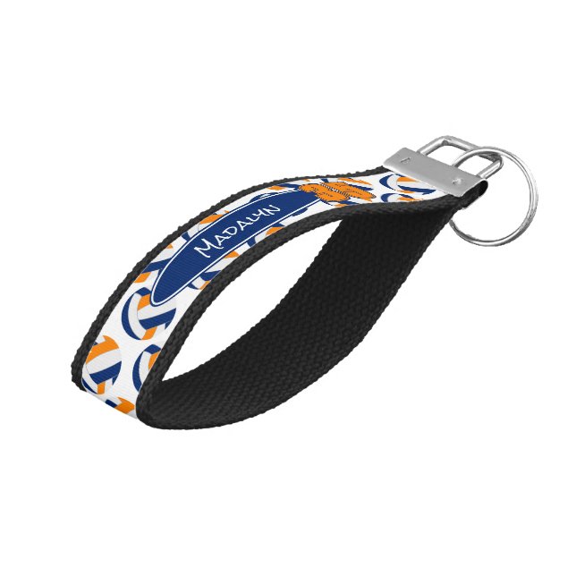 Llavero De Pulsera nombre del atleta de voleibol naranja azul (Angulado hacia arriba)