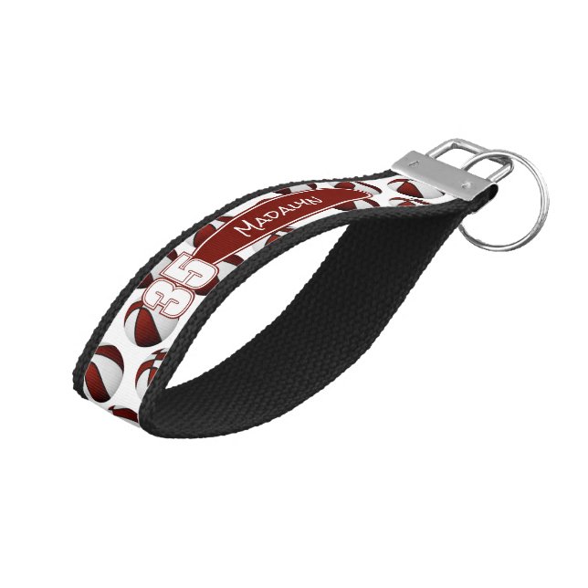 Llavero De Pulsera nombre del atleta maroon white basketball (Angulado hacia arriba)
