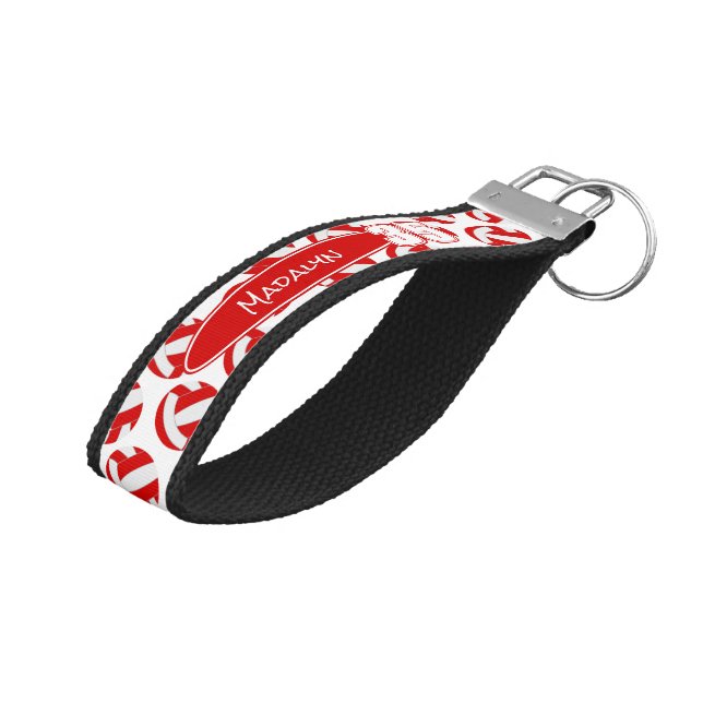 Llavero De Pulsera nombre del atleta rojo de voleibol blanco (Angulado hacia arriba)