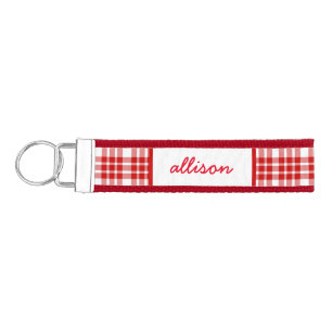 Llavero De Pulsera Nombre personalizado curte y girly Red Plaid A04
