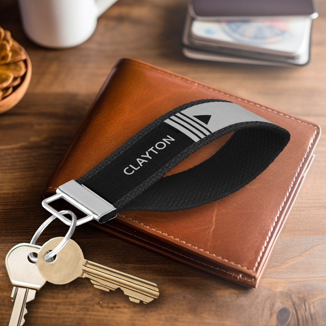 Llavero De Pulsera Nombre personalizado de diseño de hongos de plata  (Personalized keychain - Space Age Design)