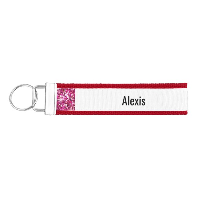 Llavero De Pulsera Nombre personalizado del Purpurina rosado trendy (Llaves lado izquierdo)