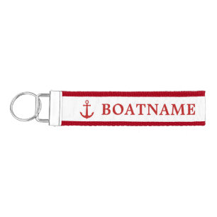 Llavero De Pulsera Nombre personalizado rojo del ancla nautical simpl