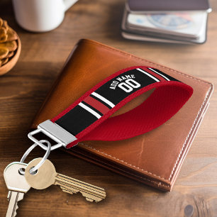 Llavero De Pulsera Número de nombre personalizado de Black Sports Jer