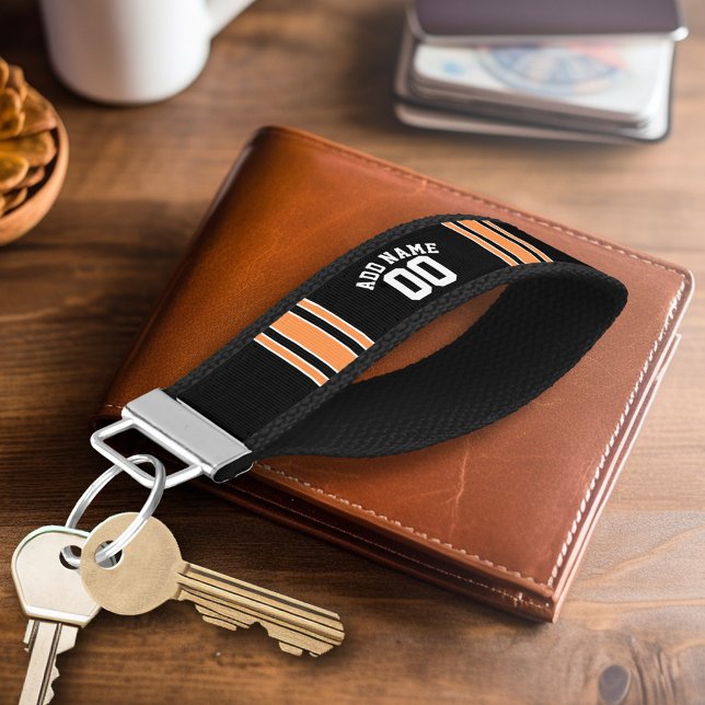 Llavero De Pulsera Número de nombre personalizado de Black Sports Jer (Personalized keychain - Add name or monogram)