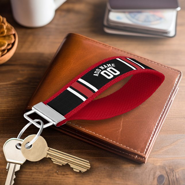 Llavero De Pulsera Número de nombre personalizado de Black Sports Jer (Personalized keychain - Add name or monogram)