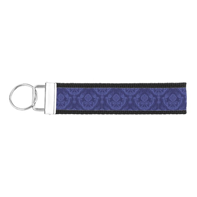 Llavero De Pulsera Papel pintado floral azul de lujo del damasco (Llaves lado izquierdo)