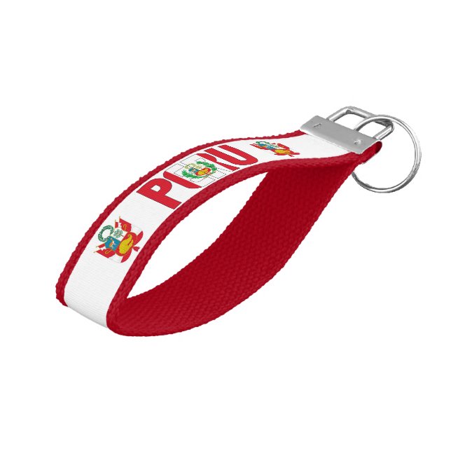 Llavero De Pulsera Patriótico de la Bandera del Perú (Angulado hacia arriba)