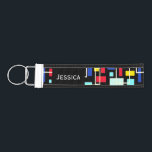 Llavero De Pulsera Patrón Bauhaus Mondrian colorido personalizado<br><div class="desc">Coloridos cubos y líneas retro de mediados del siglo.</div>