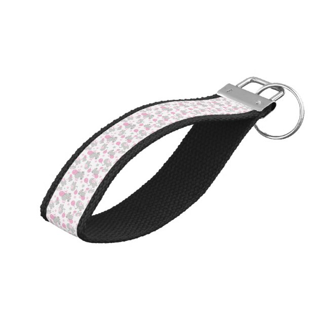 Llavero De Pulsera Patrón de Elefantes, Elefantes Cutos - Gris Rosa (Angulado hacia arriba)