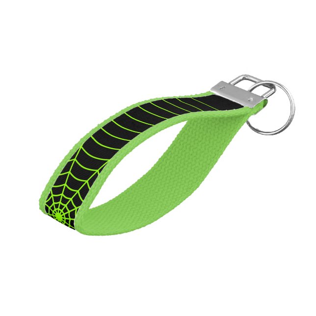 Llavero De Pulsera Patrón de Halloween en la telaraña verde neonesa n (Angulado hacia arriba)