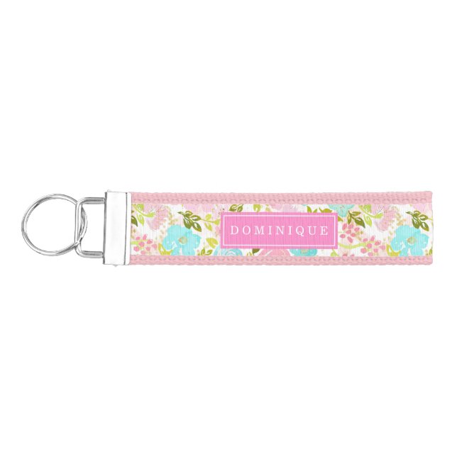Llavero De Pulsera Patrón de jardín rosado giratorio personalizado (Llaves lado izquierdo)